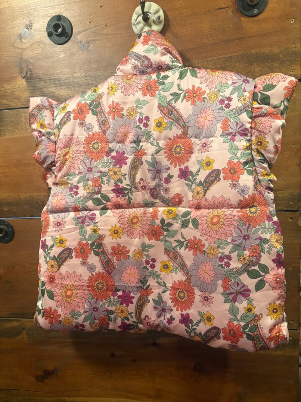 &merci Pink Floral Puffer Vest with Ruffle Trim Sleeves - Picture 8 of 8